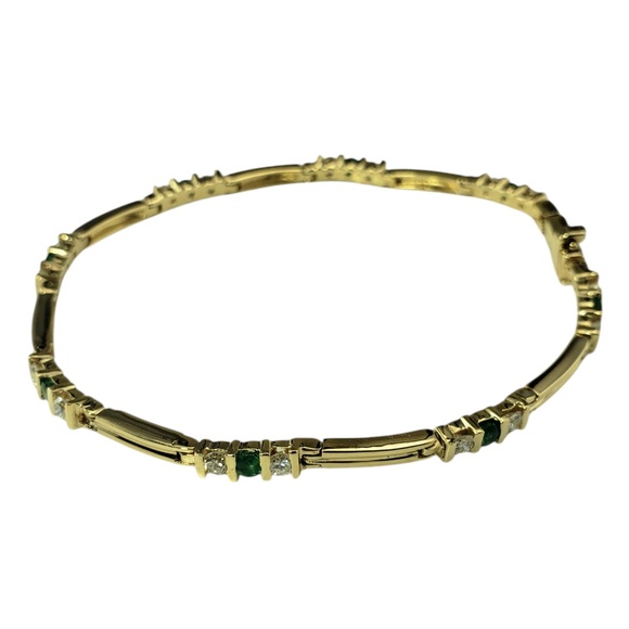 14K Yellow Gold Natural Emerald and Diamond Link Bracelet  #21216 - Picture 4 of 10